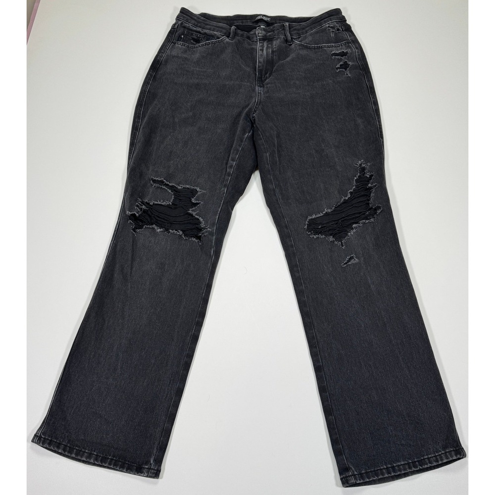 Judy Blue Distressed Bootcut Womens Jeans 16W Washed Black Denim Ripped